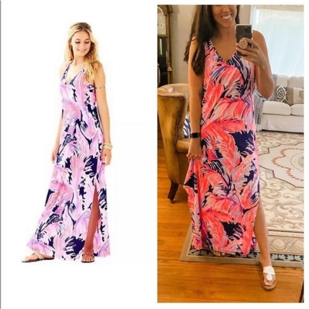Lilly Pulitzer Dress Kerri Tank Maxi Side Slide in Paradise Pointe Pink Navy